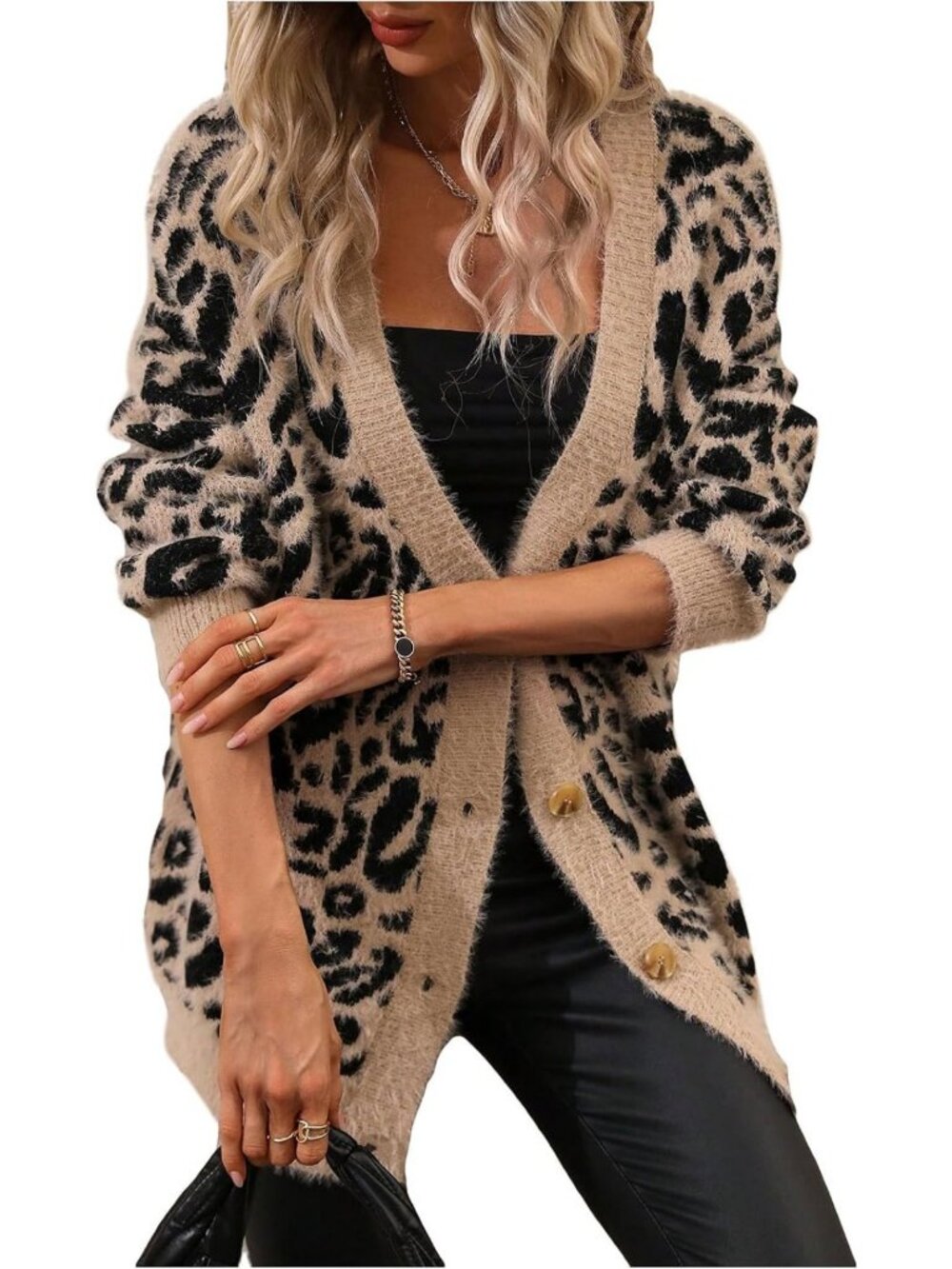 Leopard Print V-Neck Cardigan Sweater for Women - Stylish Button Down Layering